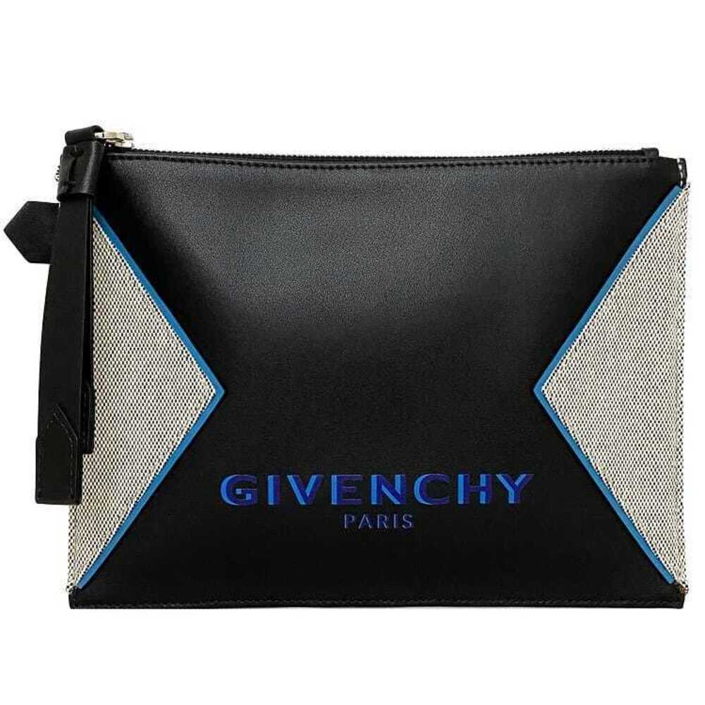 Givenchy Clutch Bag Gray Black Blue Jacquard Canvas Leather Handbag Logo Zipper